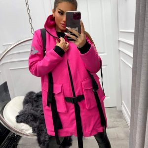 Miss City Aufgefallene Lange Jacke Pink